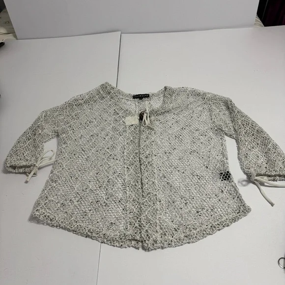 Mirror Image Sheer Crochet Knit Cardigan XL Boho Beach Cover Up - Picture 3 of 7